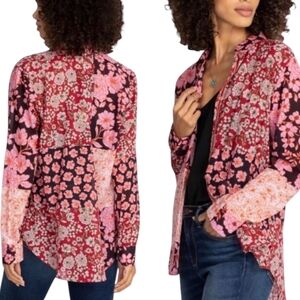 JOHNNY WAS Workshop Flora Mix Print Button-Up Cotton Shirt Size Small